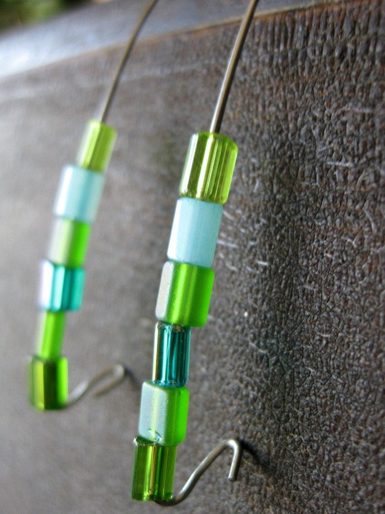 Green glass minibeads in mixed hues earrings image 2