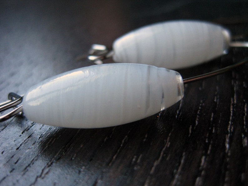 Sleek white and clear glass earrings image 2