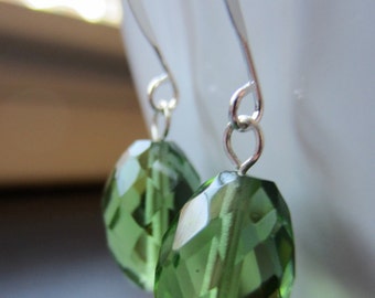 Apple green faceted glass earrings