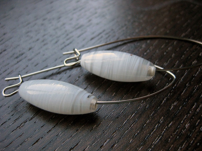 Sleek white and clear glass earrings image 4