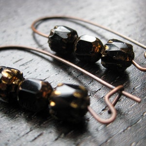 Black and copper cathedral glass earrings image 3