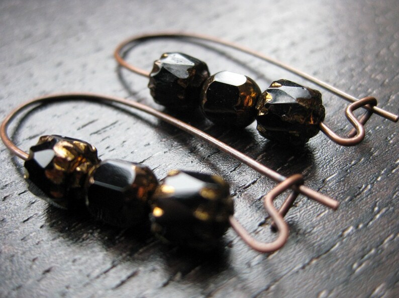 Black and copper cathedral glass earrings image 3