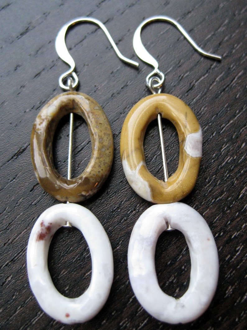 Mookaite tan and cream oval dangle earrings image 2