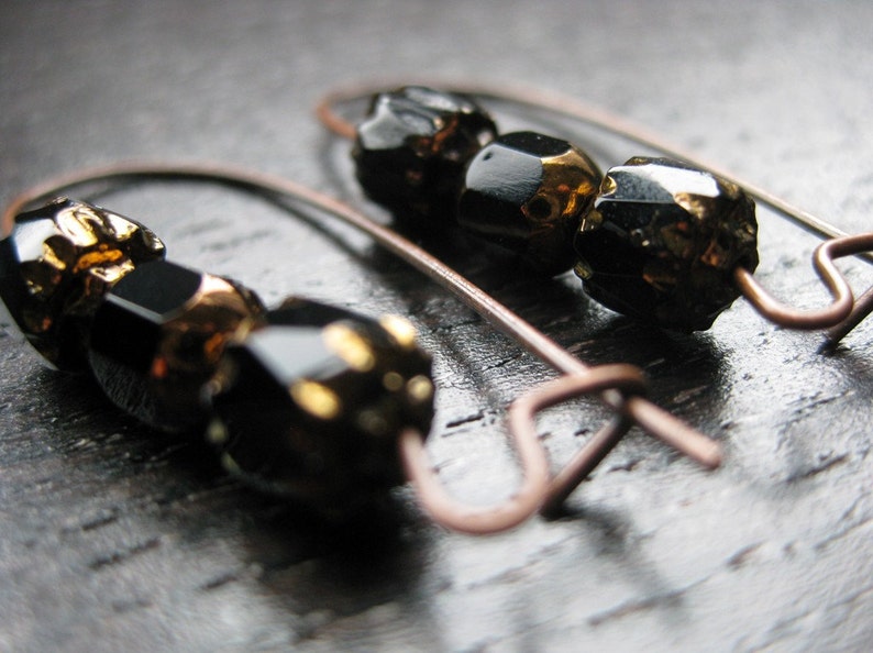 Black and copper cathedral glass earrings image 4