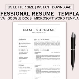 EXECUTIVE RESUME TEMPLATE, Professional Resume, Google Docs Resume Template, Cv Template, Word Doc Resume Template, Editable Canva Resume
