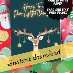 Deerlightful Christmas Card – Whimsical Holiday Greeting with Ornamented Deer, greeting card, christmas card, blank card