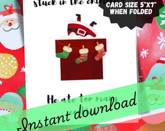 Tarjeta navideña divertida: "Por qué Papá Noel se quedó atrapado en la chimenea" Tarjeta imprimible digital, tarjeta navideña, tarjeta festiva, tarjeta imprimible, tarjeta de felicitación