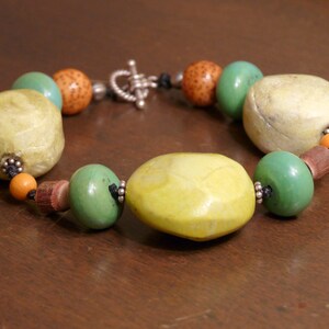 Turquoise Betel Nut and Wood Linen Bracelet