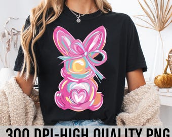 Coup de pinceau lapin de Pâques png, lapin coquette noeud png, lapin rose png, png de Pâques, png de Pâques rétro, png de Pâques, png de Pâques preppy