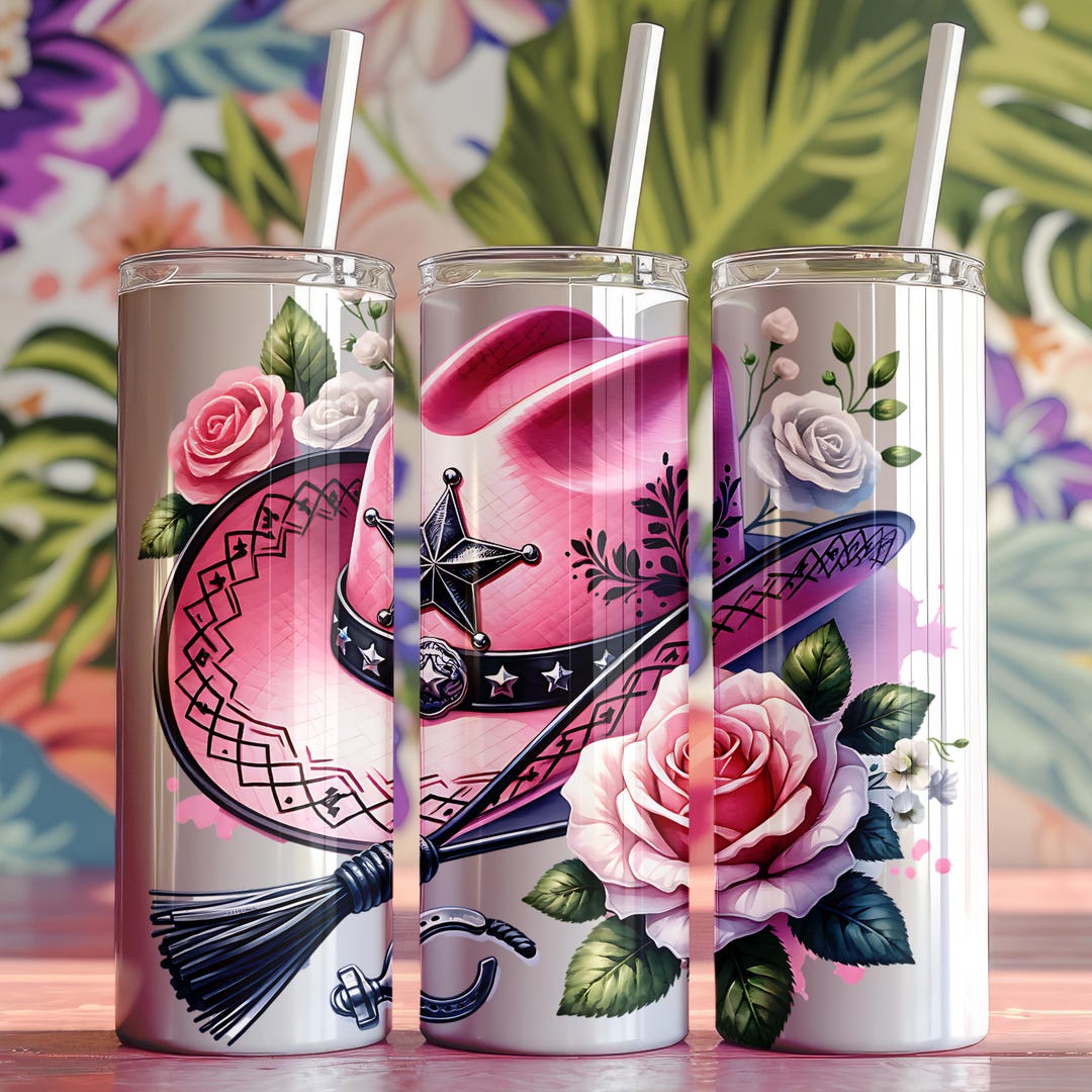 Pink Hat Werstern Cowgirl Tumbler Wrap PNG, Country Women Png ...