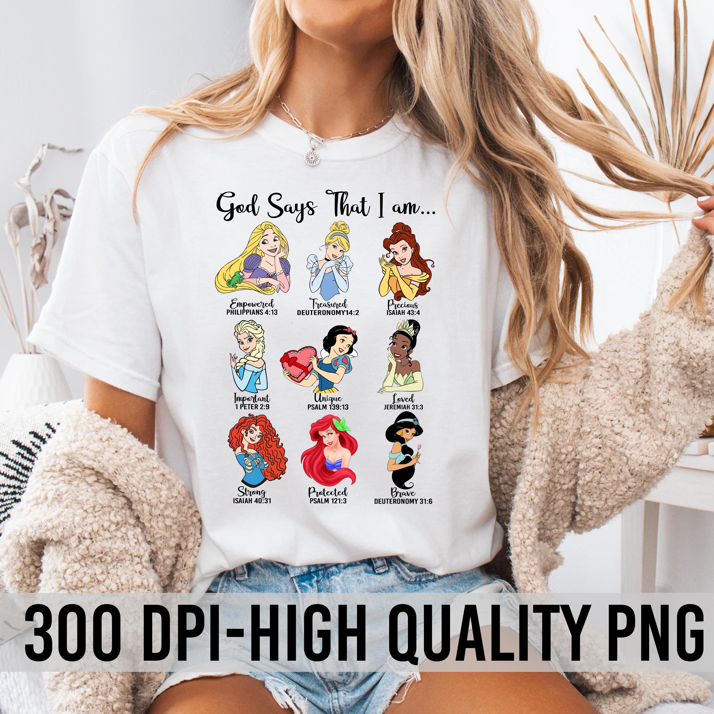Princesses God Says I Am Png, Christian Kids Shirt Png, Retro Tshirt Design, Disney Princess Png, Ready to Print, Sublimation Design