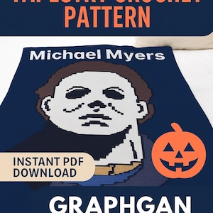 Schema all&#39;uncinetto di Michael Myers - Tapestry Graphgan PDF - Schema per coperta horror di Halloween - Download digitale