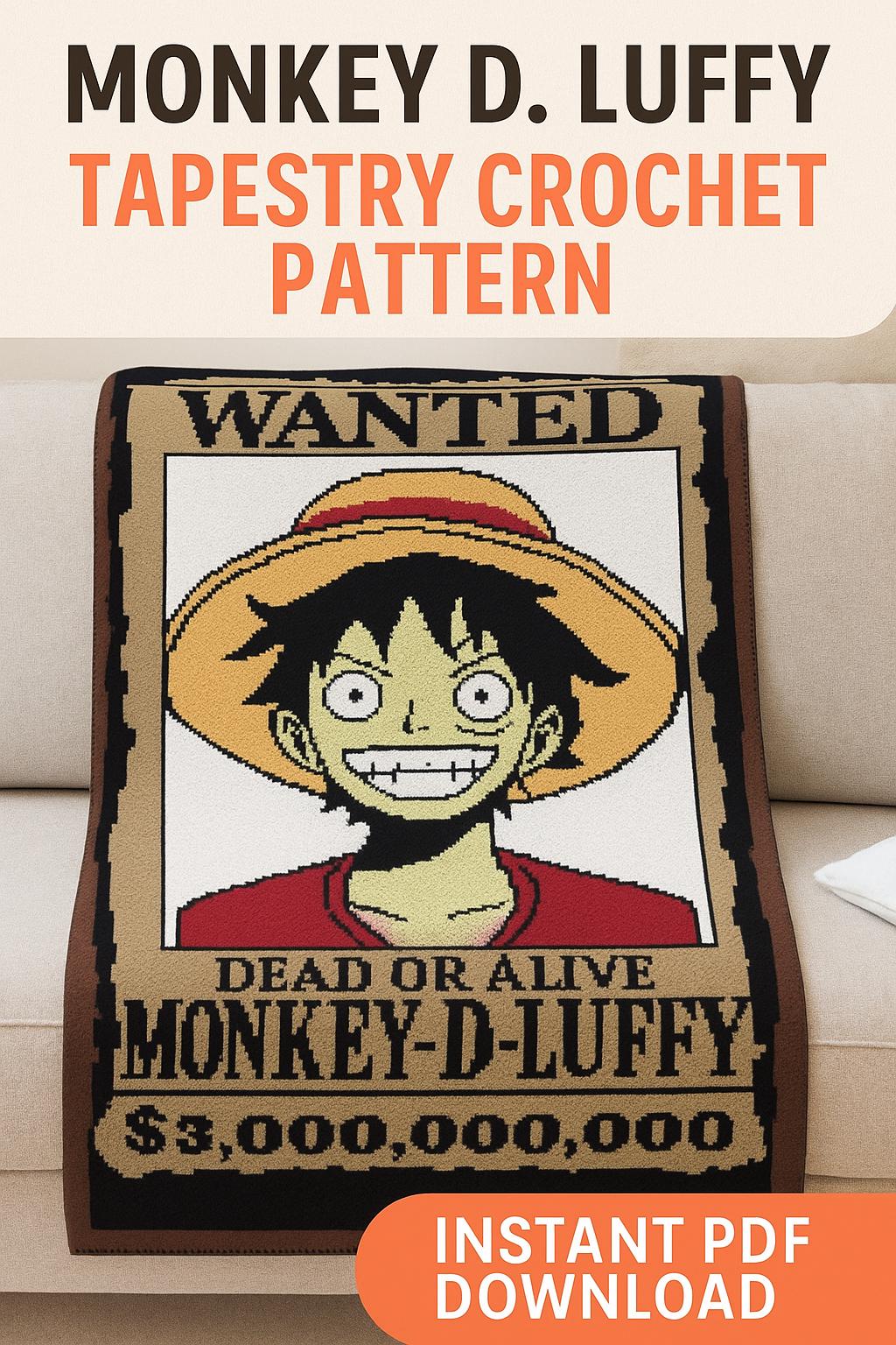 Monkey D Luffy Crochet Graphgan Pattern: One Piece Tapestry Graphgan (PDF Download)