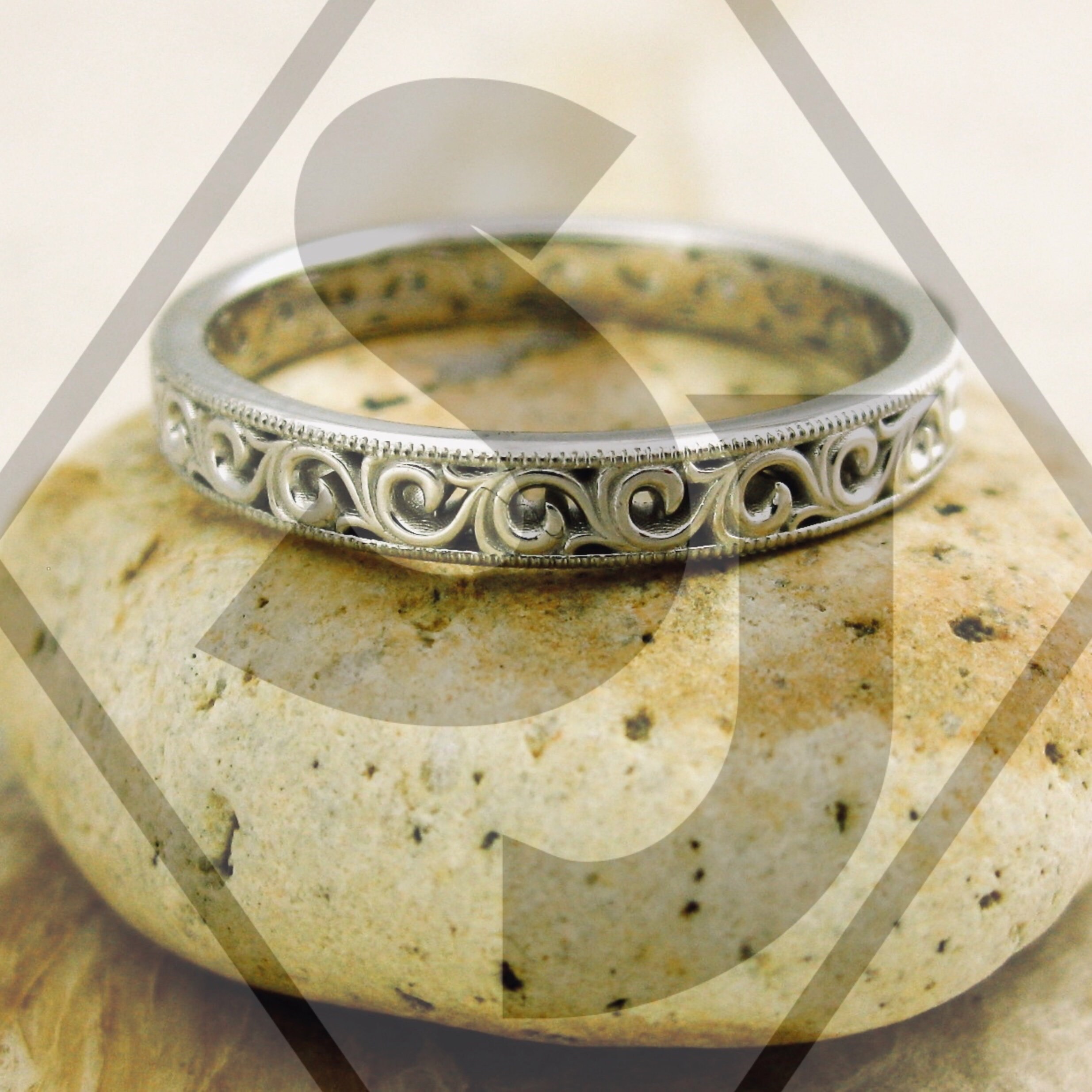 Handmade Floral Patterned Wedding Ring in 14K White Gold with | Etsy