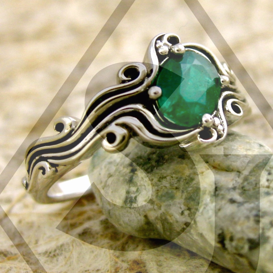 Dark Green Emerald Engagement Ring in 14K White Gold in Ocean Etsy