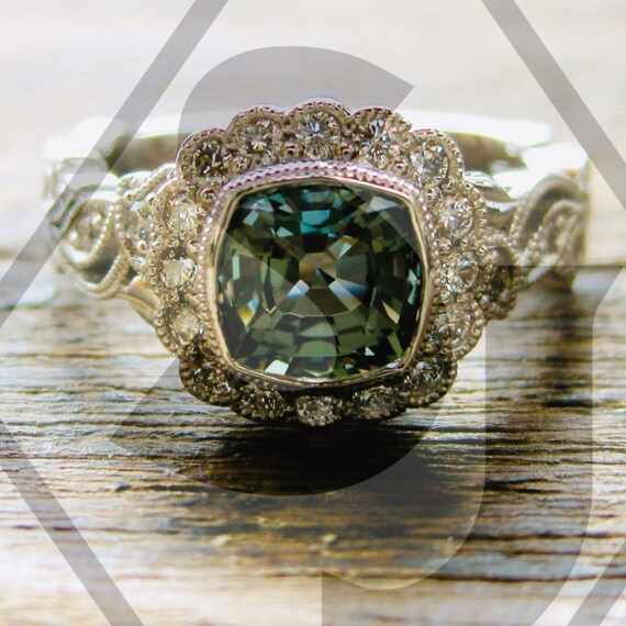 Mint Green Sapphire Engagement Ring in Platinum with Diamonds Etsy