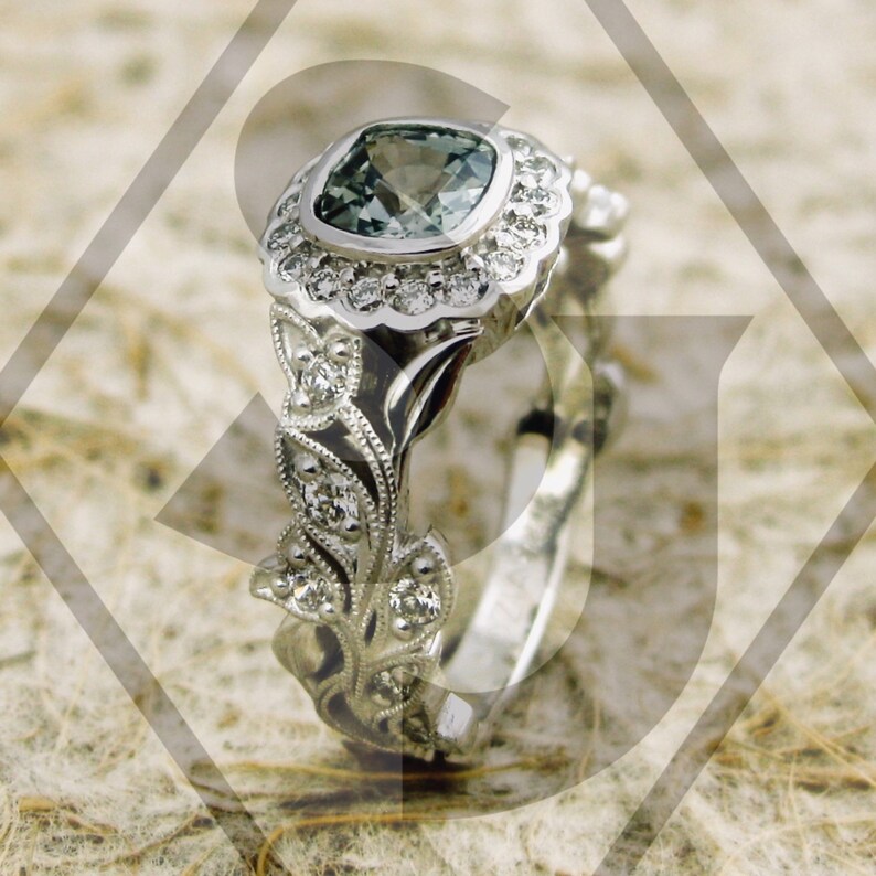 Square Cushion Cut Green Sapphire Engagement Ring in 14K White Etsy