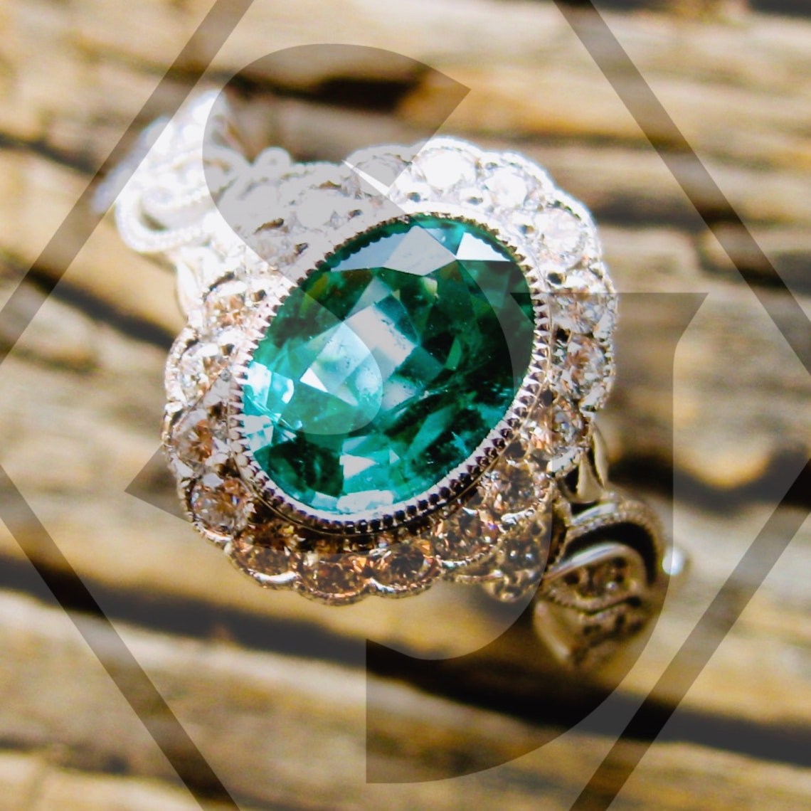 Oval Cut Green Emerald Engagement Ring in 14K White Gold with Etsy