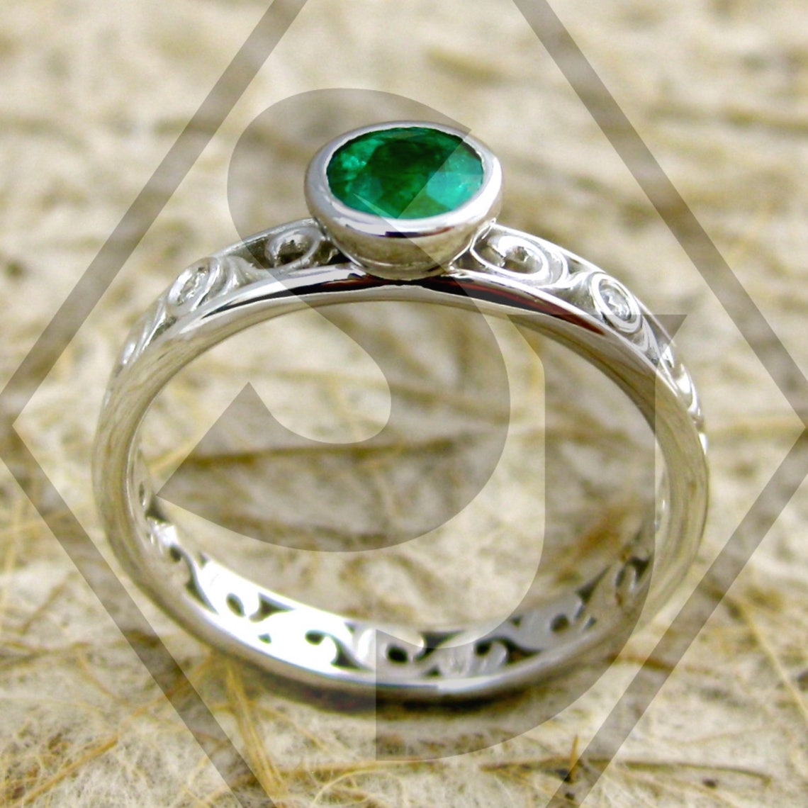 Dark Green Emerald Engagement Ring in 14K White Gold with Etsy