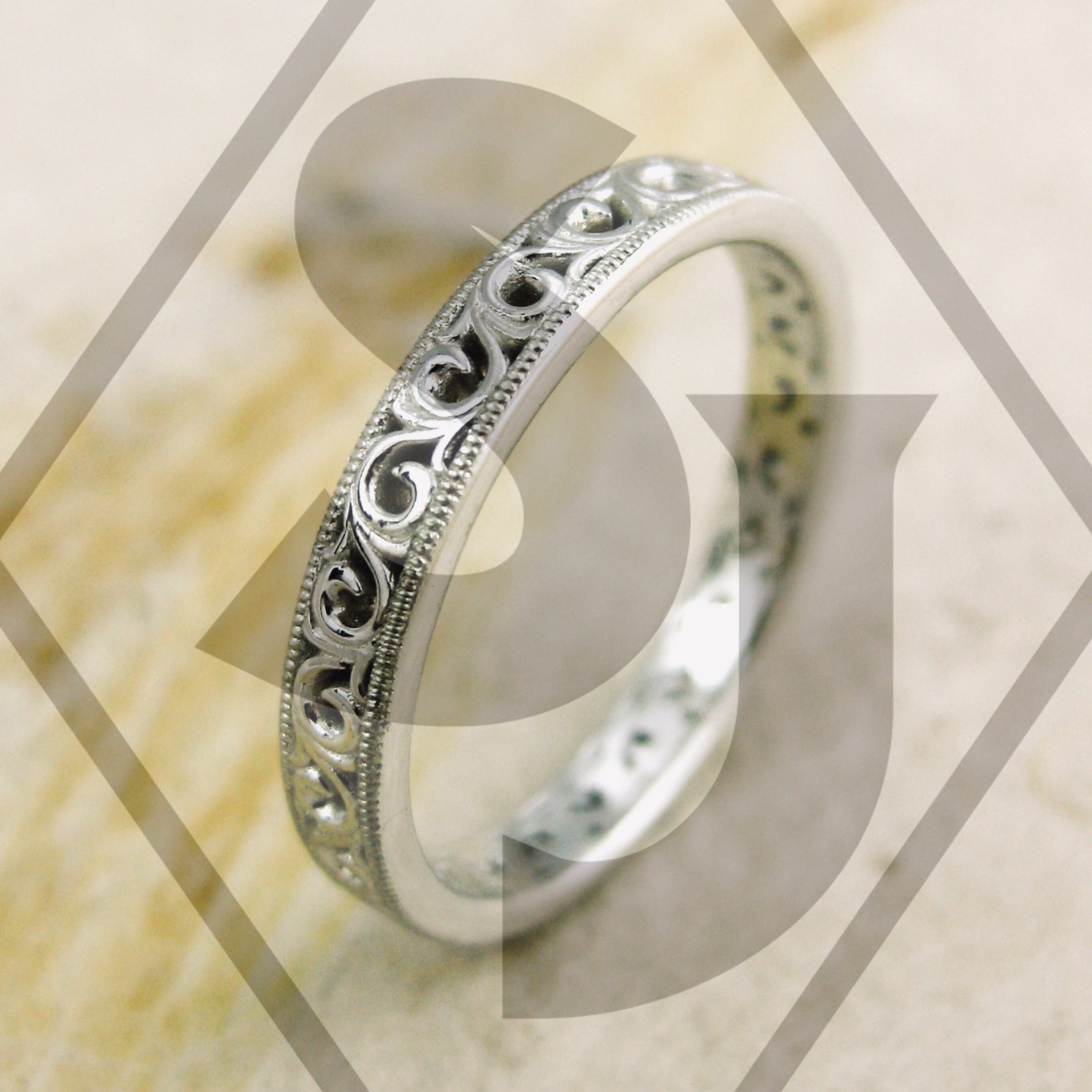 Handmade Floral Patterned Wedding Ring in 14K White Gold with Etsy