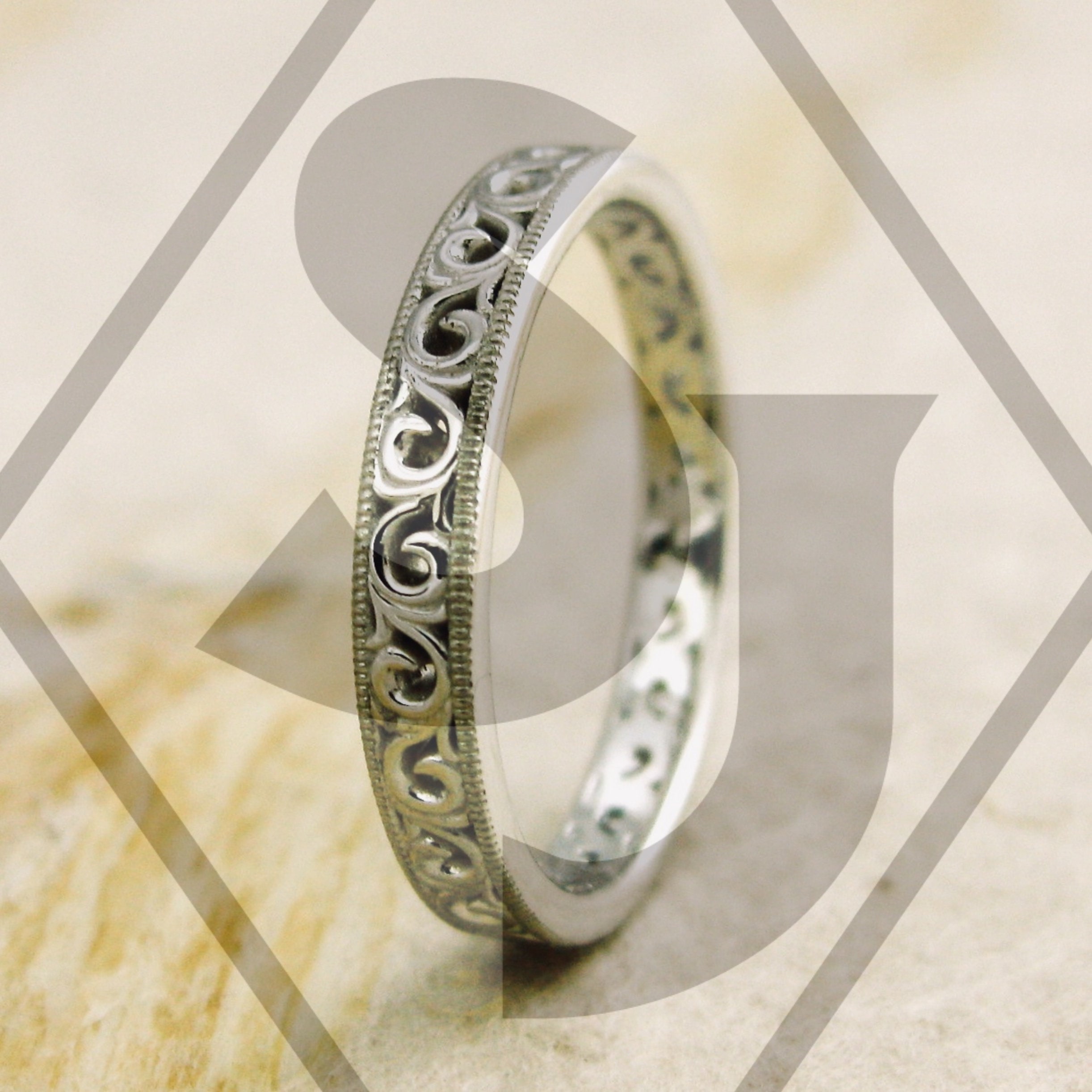 Handmade Floral Patterned Wedding Ring in 14K White Gold with Etsy