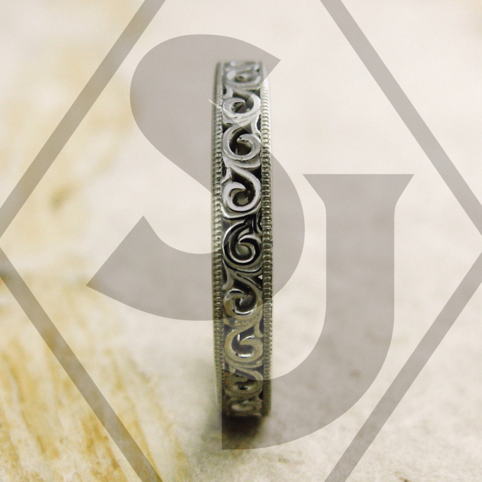 Handmade Floral Patterned Wedding Ring in 14K White Gold with Etsy