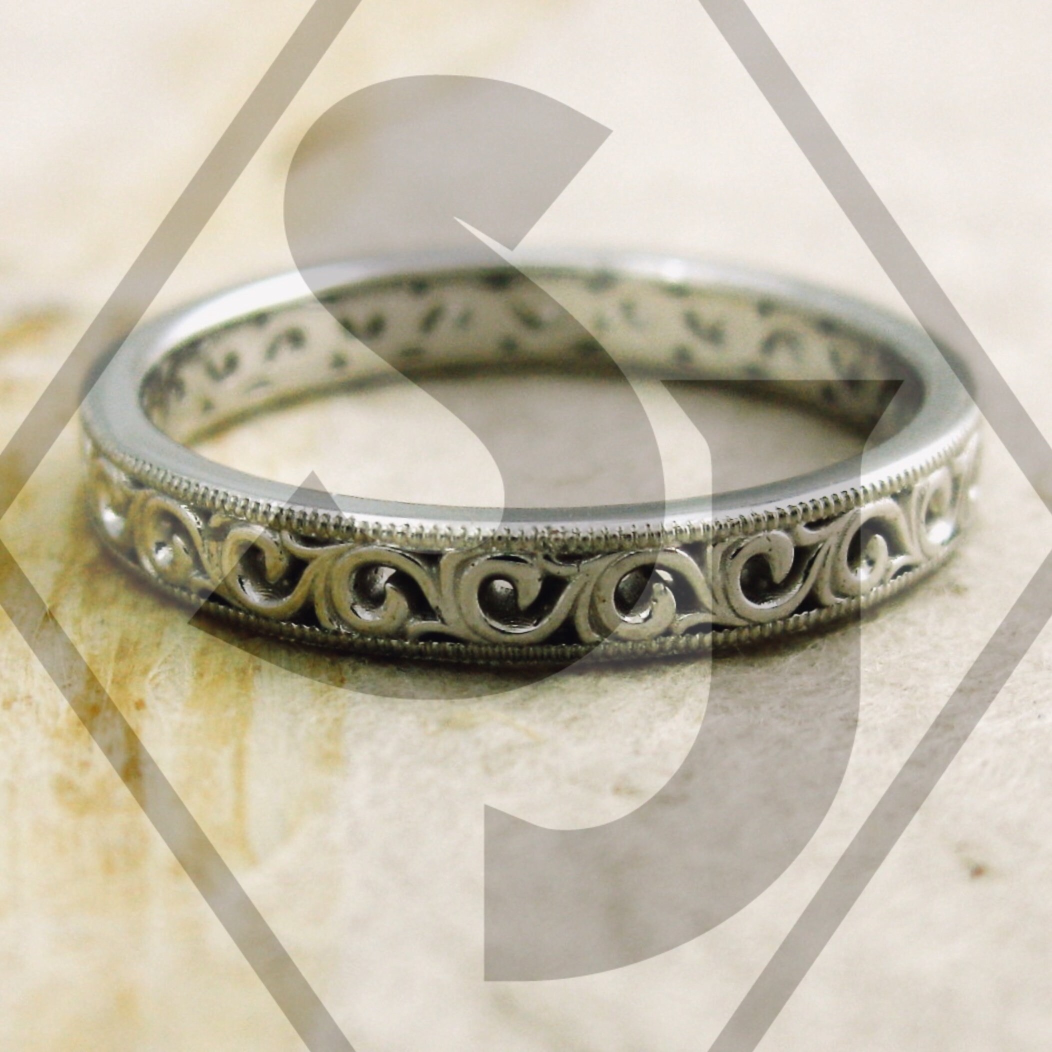 Handmade Floral Patterned Wedding Ring in 14K White Gold with | Etsy