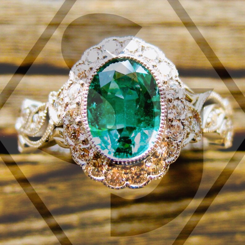 Oval Cut Green Emerald Engagement Ring in 14K White Gold with Etsy