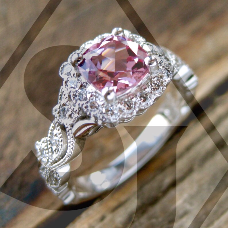Tanzanian Pink Spinel Engagement Ring in Platinum with Etsy