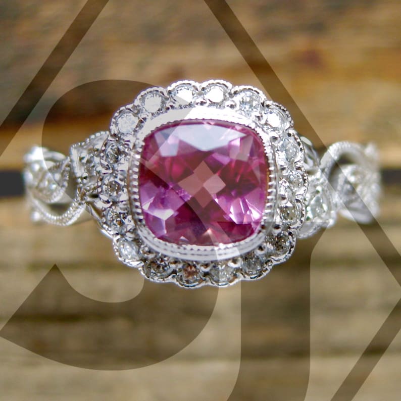 Tanzanian Hot Pink Spinel Engagement Ring in 14K White Gold Etsy