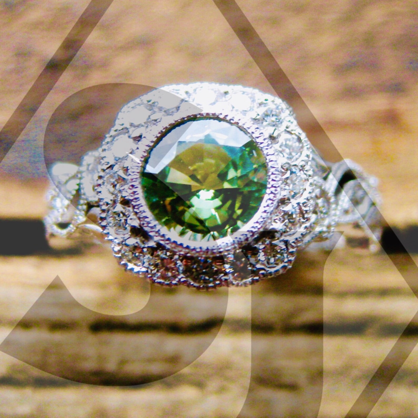 Sage Green Sapphire & Diamond Engagement Ring in 18K White Etsy