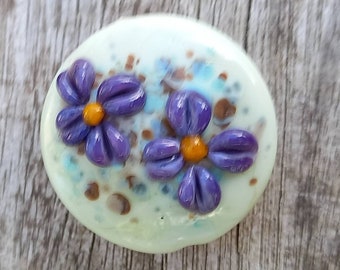 Floral Lentil Shaped Focal Bead