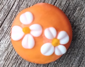 Matte Flower decorated Lentil Shaped Bead