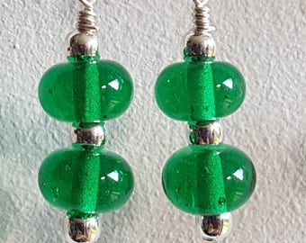 Bright Green Lampwork Dangle Earrings