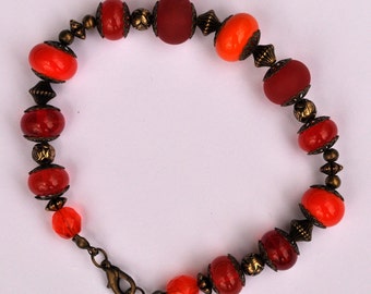 Orange  and Bronze Beaded Bracelet