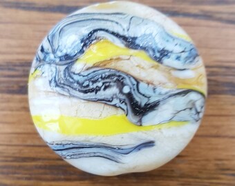 Yellow and Organic Effect Lentil Shaped Lampwork Bead