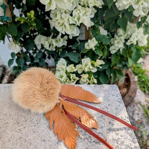 Cat Toy Leather Feathers Handmade with Rabbit Fur and Catnip