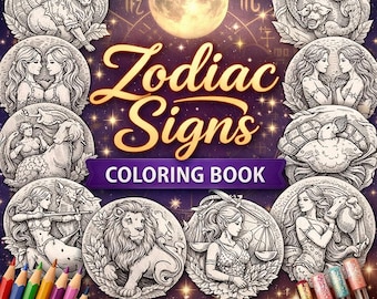 Malbuch Sternzeichen | 44 Astrologie Designs (Digitaler Download PDF)