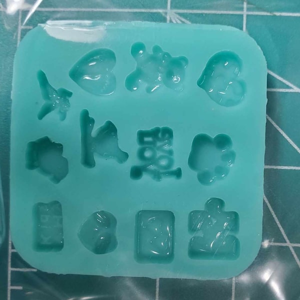 MICRO Palette Silicone MOLD for Resin puzzle piece chicken robin baby feet paw print love letter winged heart