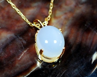 Necklace, dainty, light Blue Chalcedony * pendant with chain - P31