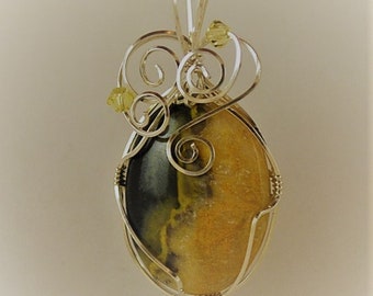 BumbleBee Jasper * Pendant with crystals wrapped with sterling silver P302