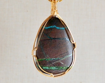 Ribbon Turquoise * Pendant, oval, brown, 14k Gold Filled,- P241