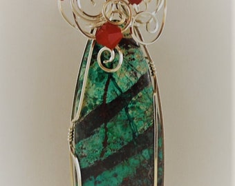 Long Sonoran Sunset * pendant with Sterling wire wrap and Swarovski crystal. P299