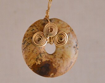 Picture jasper donut * pendant, small, 14k Gold Filled, coils, P116