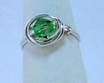 Sterling Silver wire wrapped ring with Swarovski Crystal