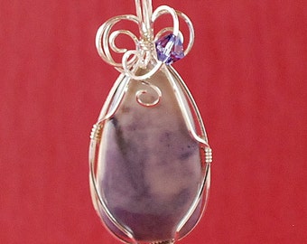 Light Purple Tiffany Stone * pendant, Sterling Silver, Crystal, wire wrapped - P250