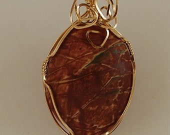 Red Creek Jasper * pendant necklace rusty red color 14k Gold FIlled wire-P316