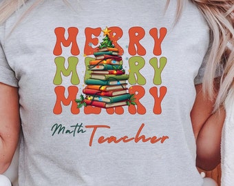 Personalized Math Teacher Christmas Tshirt is the perfect Holiday gift for Math Teacher, party outfit, holiday photos, and Christmas pajamas