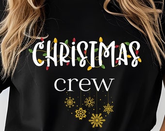 Christmas crew Top selling Comfort Colors® TShirt designs lights, snowflakes, bright Holiday outfits for photos, or family Christmas pajamas