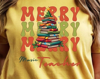Personalized Music Teacher Christmas Tshirt is the perfect Holiday gift for Music Teacher, party outfit, holiday photos, and Christmas pjs